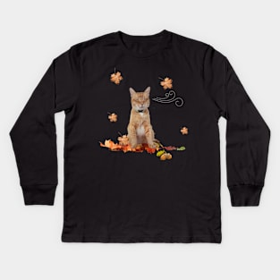 Orange Cat Enjoying Autumn Kids Long Sleeve T-Shirt